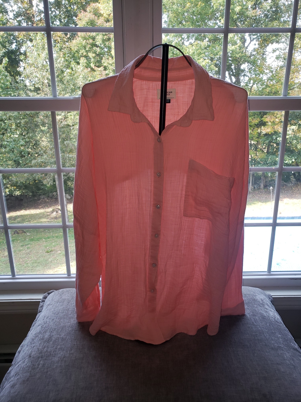 American Eagle Women's Coral Gauze Button Down Shirt XL